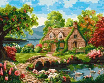 Картина за номерами - Квітучий будиночок 40 x 50 cm KHO6312 фото